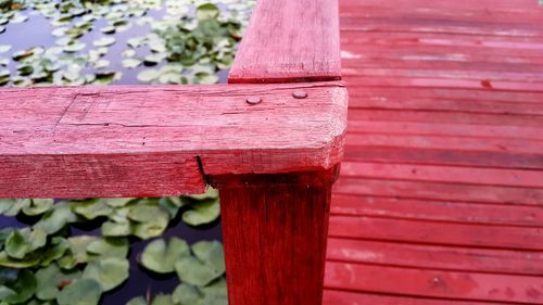 Close-up of red bell against wall