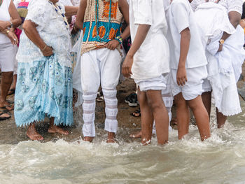 Members of candomble are seen participating in the tribute to iemanja on itapema beach