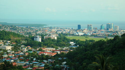 High angle view of townscape against sky