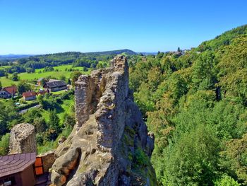 Scenic view of landscape against clear blue sky