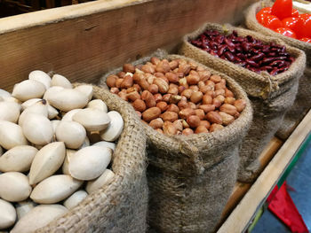 Nuts peanut and grains in a sack bag