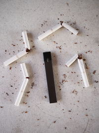 High angle view of cigarette on table