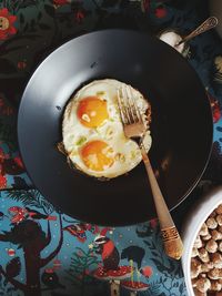 Directly above shot of breakfast served in plate