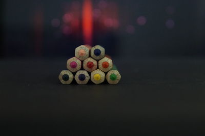 Close-up of multi colored ball on table