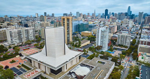 High angle view of buildings in city