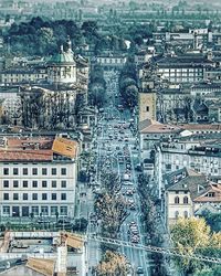High angle view of buildings in city