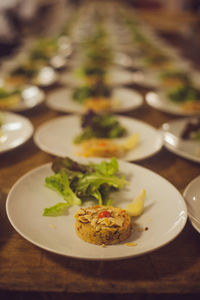 High angle view of breakfast served in plate