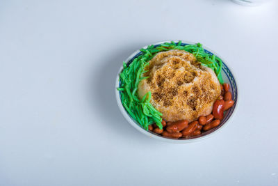 High angle view of food in plate