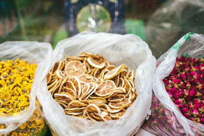 Variety of herbs for sale in market