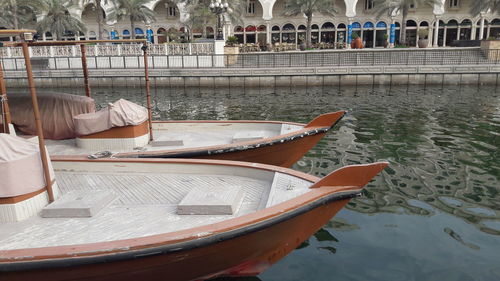 Boat moored in water