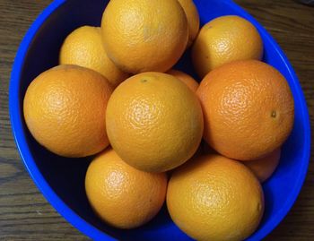High angle view of fruits in bowl on table