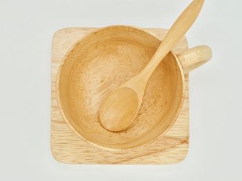 Directly above shot of bread in plate against white background