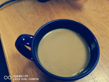 High angle view of coffee on table