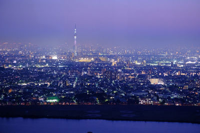 Aerial view of city at night