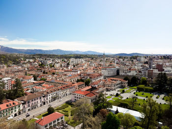 High angle view of townscape against sky