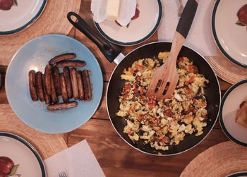 High angle view of food in plate