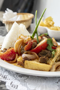 Close-up of food served in plate