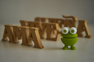 Close-up of toys on table