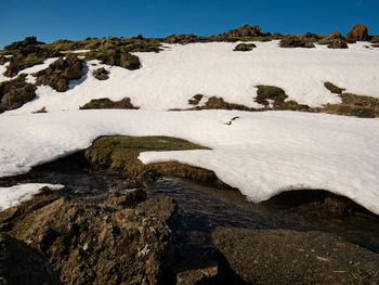 Scenic view of rocks against sky during winter