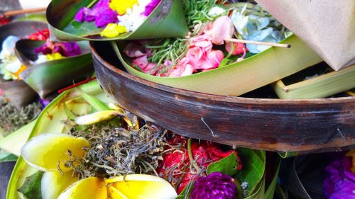 High angle view of flowers in basket 