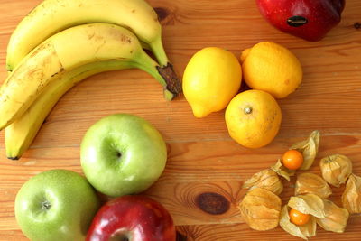 High angle view of apples on table