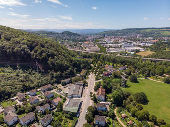 High angle view of townscape against sky