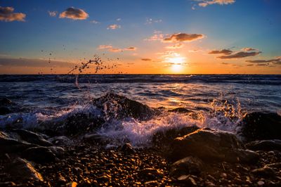 Scenic view of sea at sunset