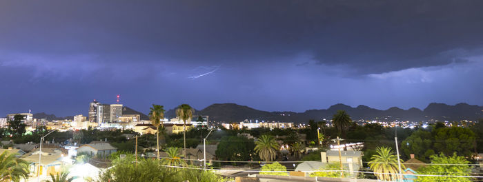 Panoramic view of illuminated city against sky at night