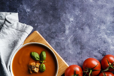 High angle view of fruits in bowl on table