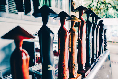 Close-up of statues on table