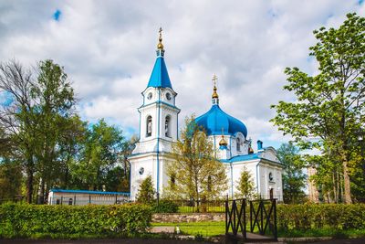 Christian church with blue domes, orthodox church