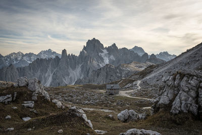 Scenic view of mountains against sky during winter