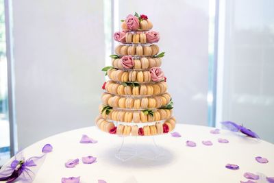 Stack of macaroons on table