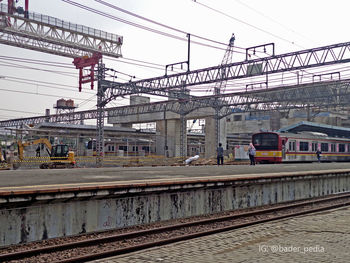 Train on railroad station platform against sky