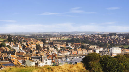 High angle view of townscape against sky