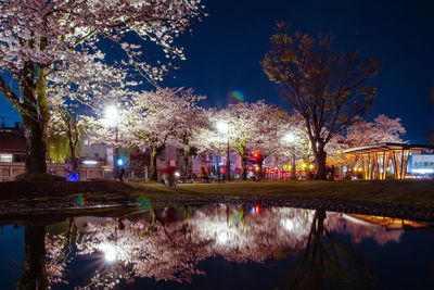 Illuminated buildings in water