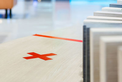 Close-up of paper flag on table