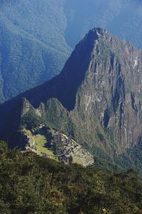 High angle view of land and mountains