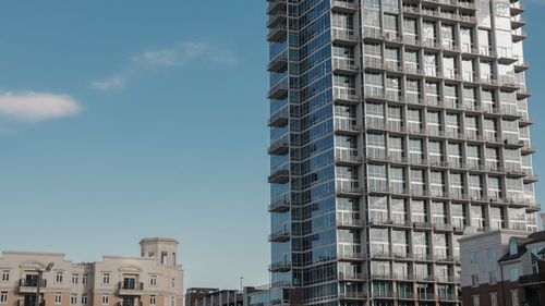 Low angle view of modern buildings against sky