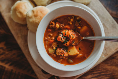 Warm vegetable homemade soup dinner