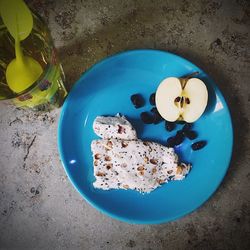 High angle view of breakfast on table