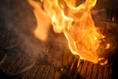 Close-up of bonfire at grill