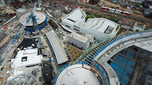 High angle view of city buildings