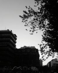 Low angle view of buildings against clear sky