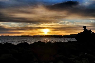 Scenic view of sea against cloudy sky