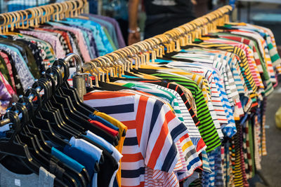 Close-up of clothes for sale in store