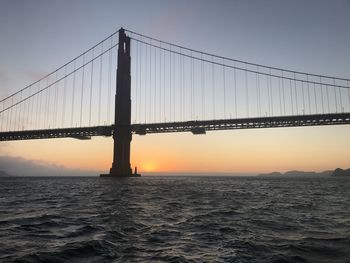 View of suspension bridge over sea