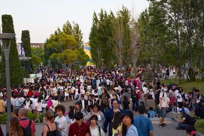 Crowd of people in park