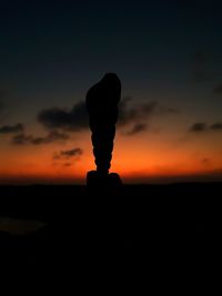 Silhouette people on field against sky during sunset