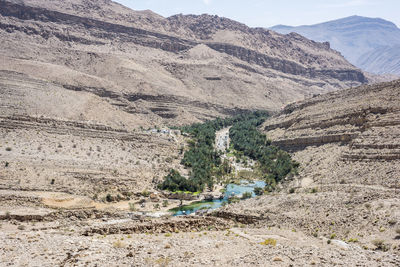 Top view of wadi bani khalid, sultanate of oman. travel destination in middle east